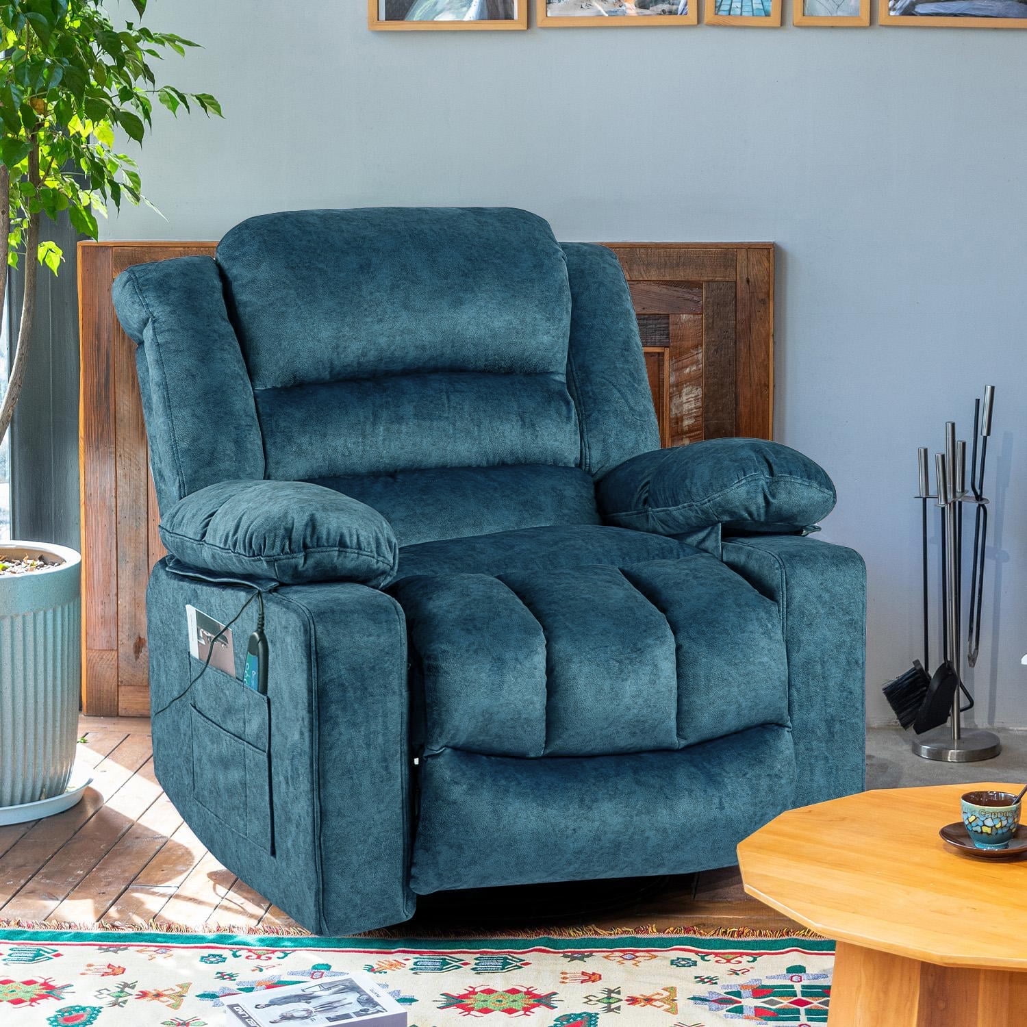 HOMYEDAMIC 23.6" Wide Recliner Chair, Rocker Swivel Recliner, Modern Ergonomic Single Sofa Chair with Foam Filling for Living Room Lounge, With Side Pocket