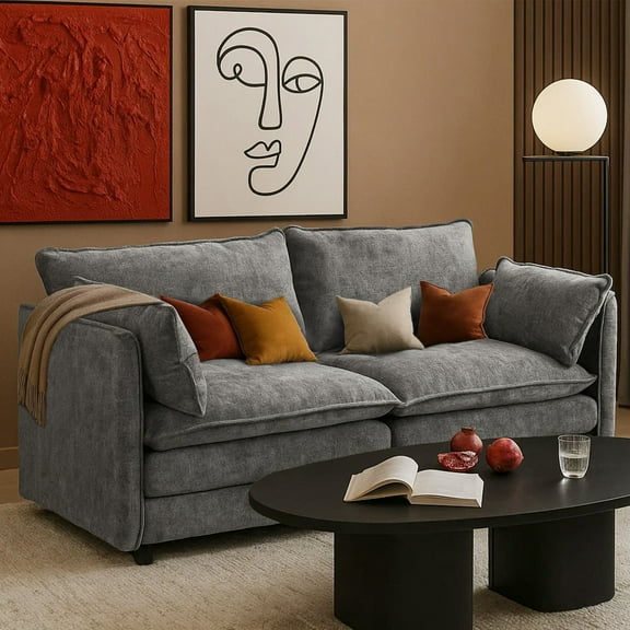 HOMYEDAMIC 78” L Shaped Modular Sectional Sofa Cloud Couch with Ottoman Chenille Deep Seat Sofa with Pillow for Living Room, Bedroom and Apartment