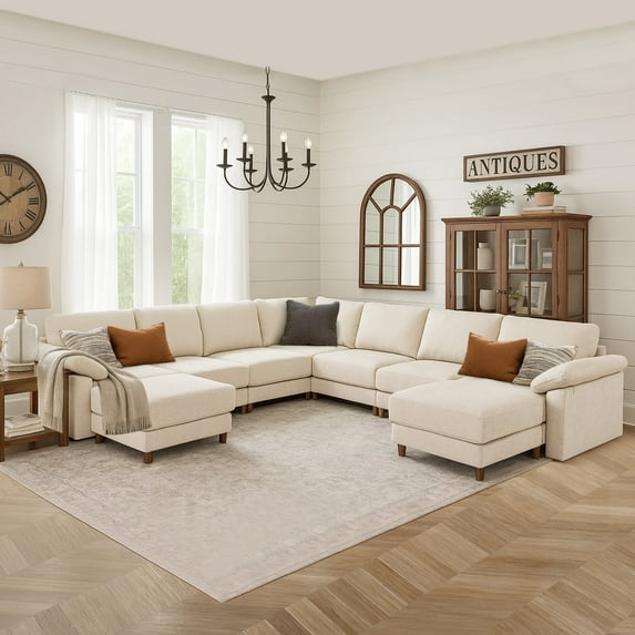 HOMYEDAMIC Oversized Chenille Sectional Sofa with Ottoman, U Shaped Deep Seat Modular Couch, DIY Combination Modern Sectional for Living Room