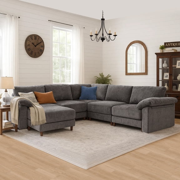 HOMYEDAMIC Oversized Chenille Sectional Sofa with Ottoman, U Shaped Deep Seat Modular Couch, DIY Combination Modern Sectional for Living Room