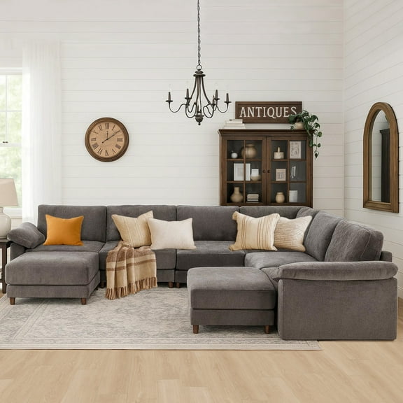 HOMYEDAMIC Oversized Chenille Sectional Sofa with Ottoman, U Shaped Deep Seat Modular Couch, DIY Combination Modern Sectional for Living Room