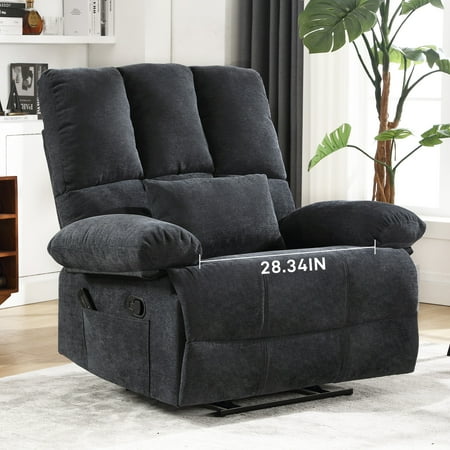 HOMYEDAMIC Oversized Recliner Chair, Plus Size 28 inch Large Wide Seat Manual Flannel Recliner with Pockets & Massage Pillow 350 lb Capacity for Living Room Adults