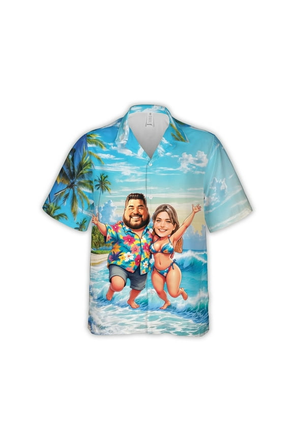 Custom Face Couple Hawaiian Shirt – Personalized Tropical Beach Design for Couple