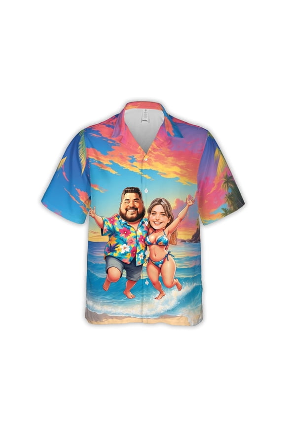 Custom Face Couple Hawaiian Shirt – Personalized Tropical Beach Design for Couple