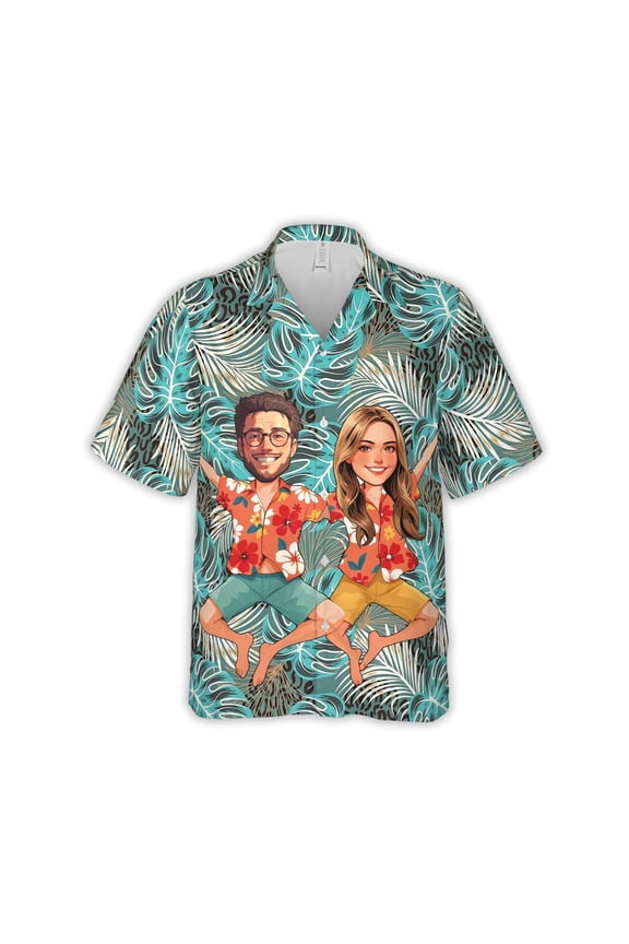 Custom Face Couple Hawaiian Shirt – Personalized Tropical Beach Design for Couple