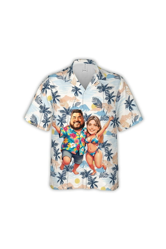 Custom Face Couple Hawaiian Shirt – Personalized Tropical Beach Design for Couple