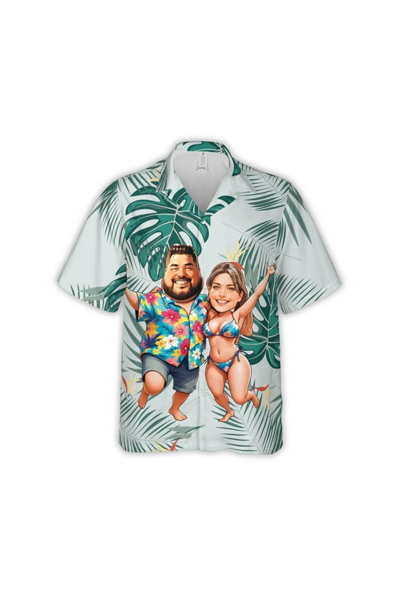 Custom Face Couple Hawaiian Shirt – Personalized Tropical Beach Design for Couple