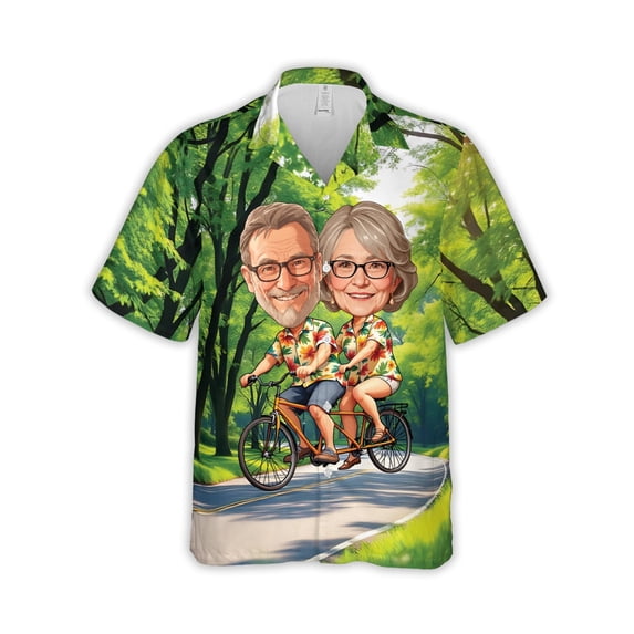 HOMYGIFTS Custom Face Grandparents Hawaiian Shirt – Personalized Tropical Couple Design