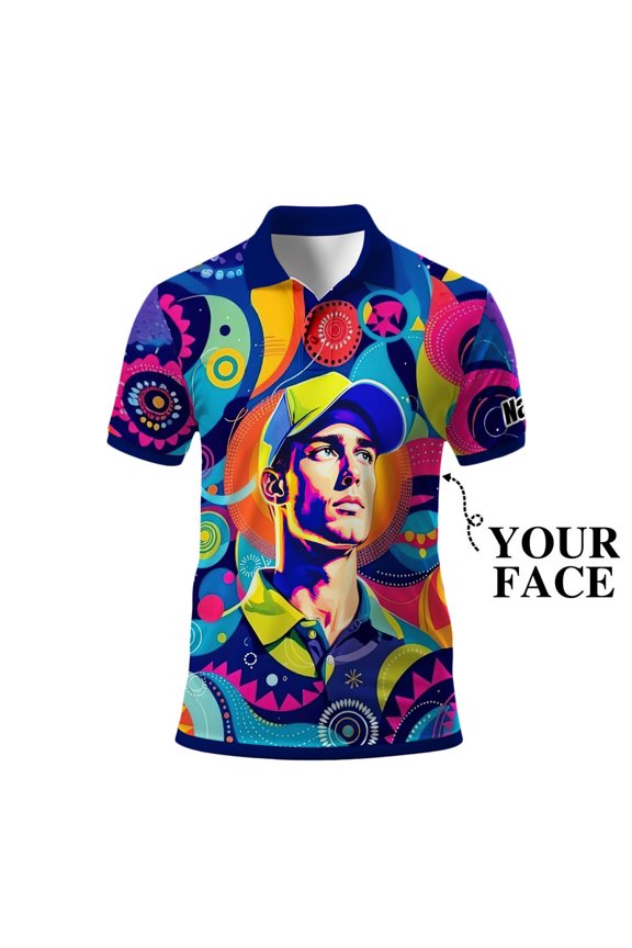 Custom Face Men’s Golf Polo Shirt – Angular Geometric Glass Pattern Personalized Polo