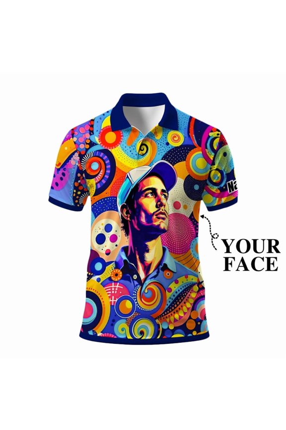 Custom Face Men’s Golf Polo Shirt – Angular Geometric Glass Pattern Personalized Polo