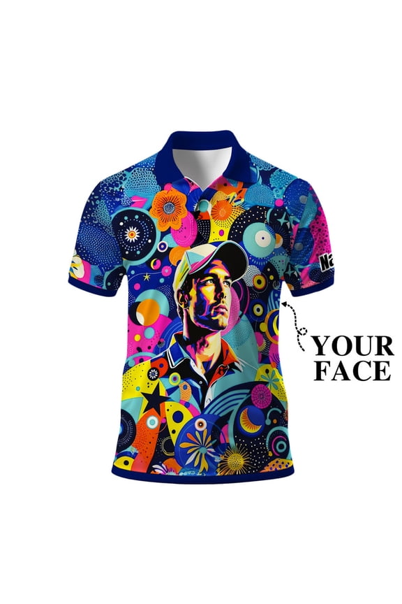 Custom Face Men’s Golf Polo Shirt – Angular Geometric Glass Pattern Personalized Polo