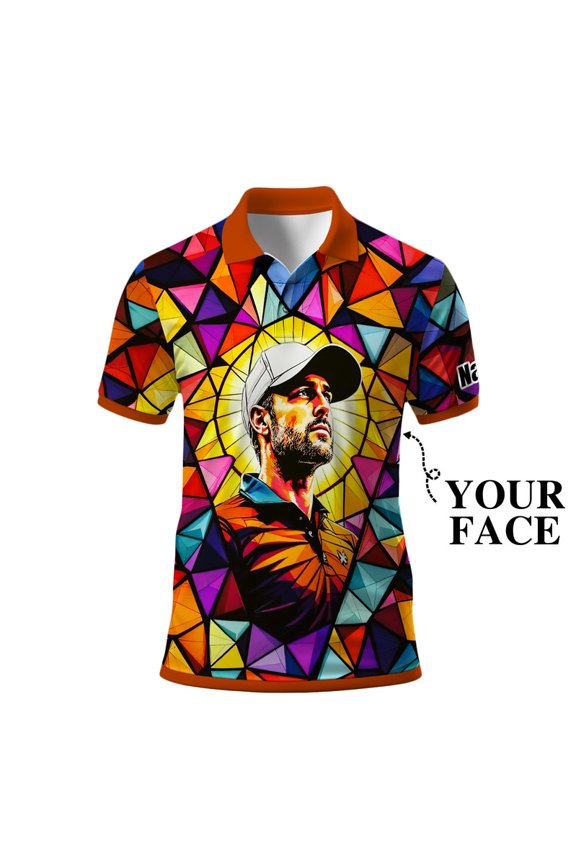 Custom Face Men’s Golf Polo Shirt – Angular Geometric Glass Pattern Personalized Polo