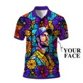 thumbnail image 1 of HOMYGIFTS Custom Face Stained Glass Golf Polo Shirt, Personalized Men’s Short Sleeve Sports Polo with Photo, Colorful Artistic Print, 1 of 10