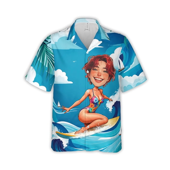 HOMYGIFTS Custom Face Women Hawaiian Shirt – Personalized Surfing & Golf Designs