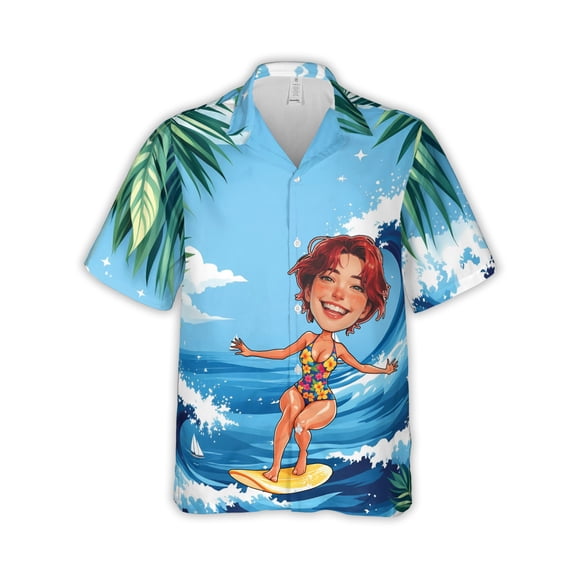 HOMYGIFTS Custom Face Women Hawaiian Shirt – Personalized Surfing & Golf Designs