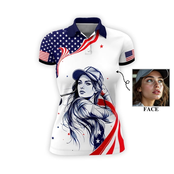 HOMYGIFTS Custom Face Women's Golf Polo Shirt – Breathable, Quick-Dry Performance Fabric
