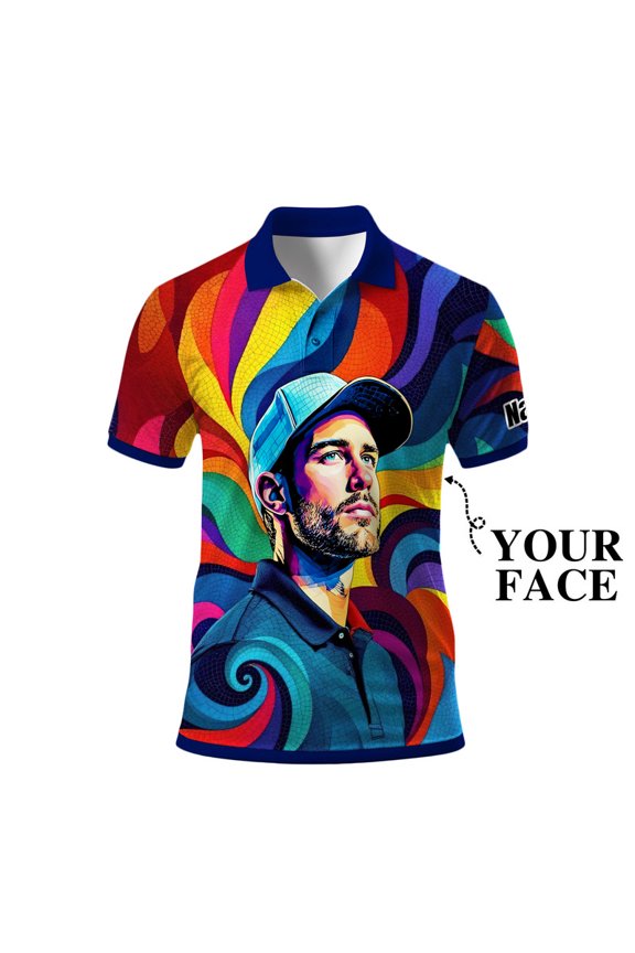 Men’s Custom Face Golf Polo Shirt – Personalized Face Mosaic Art Style Shirt Sportswear