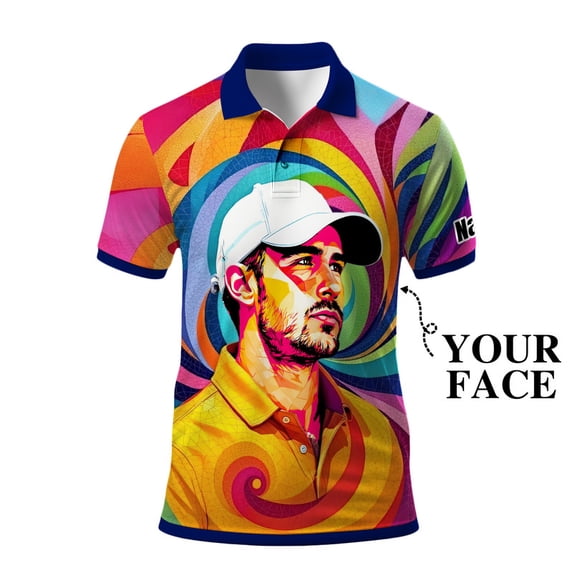 HOMYGIFTS Men’s Custom Face Golf Polo Shirt – Personalized Face Mosaic Art Style Shirt Sportswear
