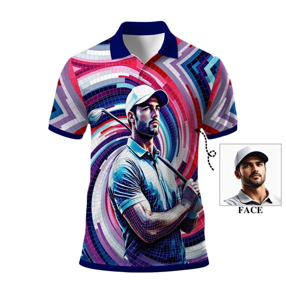 HOMYGIFTS Men’s Golf Polo Shirt – Custom Golfer Art Design with Colorful Mosaic Pattern