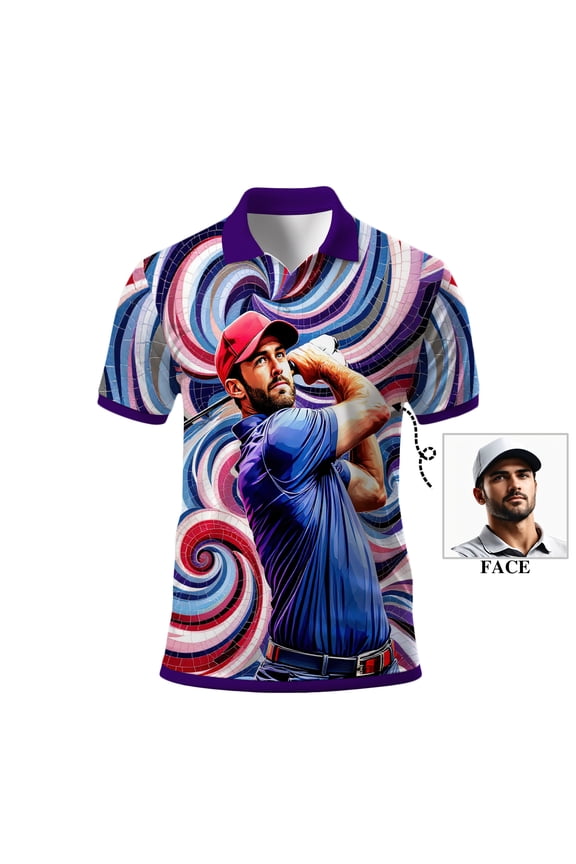 Men’s Golf Polo Shirt – Custom Golfer Art Design with Colorful Mosaic Pattern