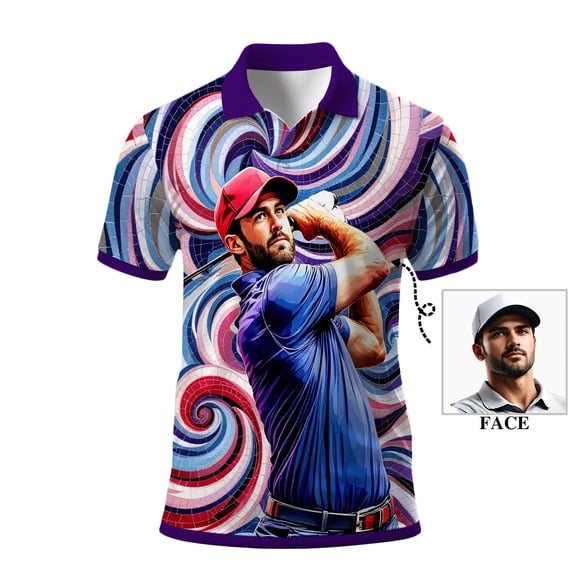 HOMYGIFTS Men’s Golf Polo Shirt – Custom Golfer Art Design with Colorful Mosaic Pattern