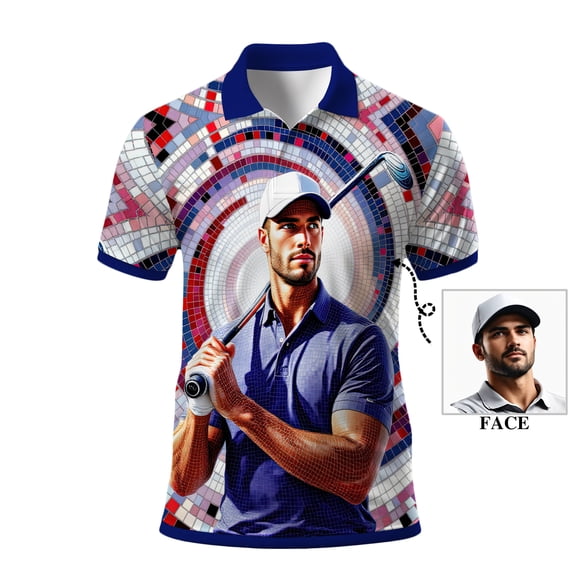 HOMYGIFTS Men’s Golf Polo Shirt – Custom Golfer Art Design with Colorful Mosaic Pattern