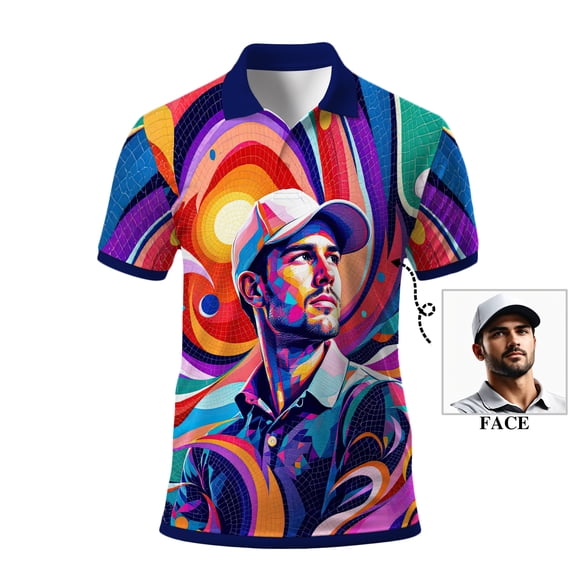 HOMYGIFTS Men’s Golf Polo Shirt – Custom Golfer Art Design with Colorful Mosaic Pattern