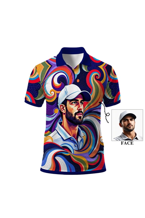 Men’s Golf Polo Shirt – Custom Golfer Art Design with Colorful Mosaic Pattern
