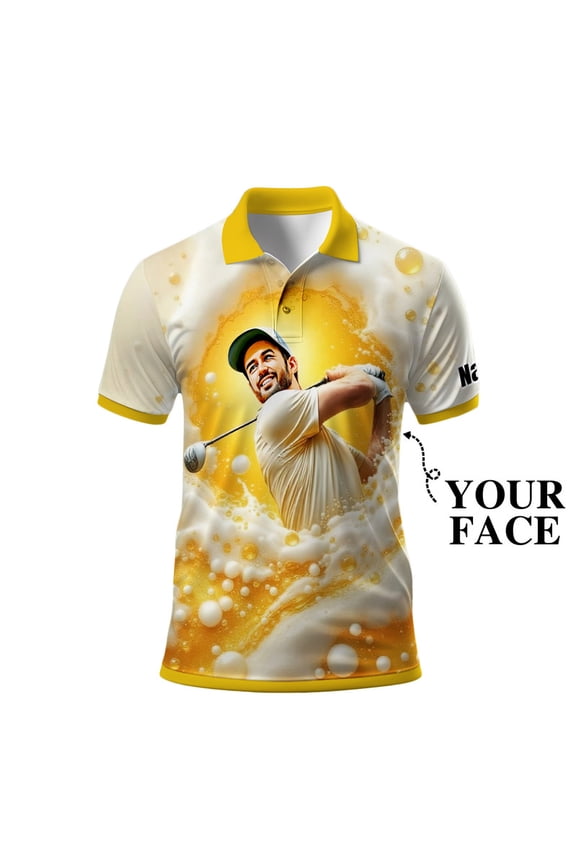 Personalized Beer Lover Polo Shirt for Men – Custom Face Print, Fun Party Style & Unique Gift Idea