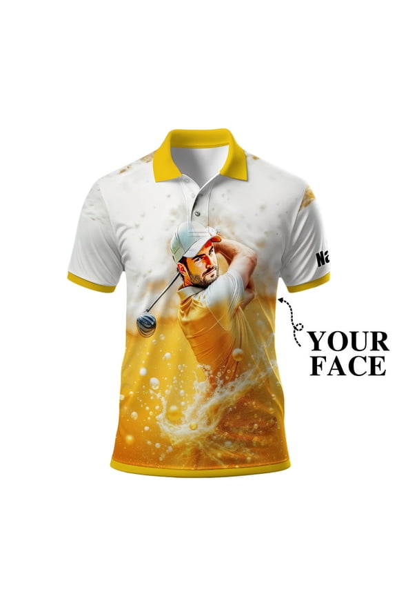 Personalized Beer Lover Polo Shirt for Men Custom Face Print, Fun Party Style & Unique Gift Idea