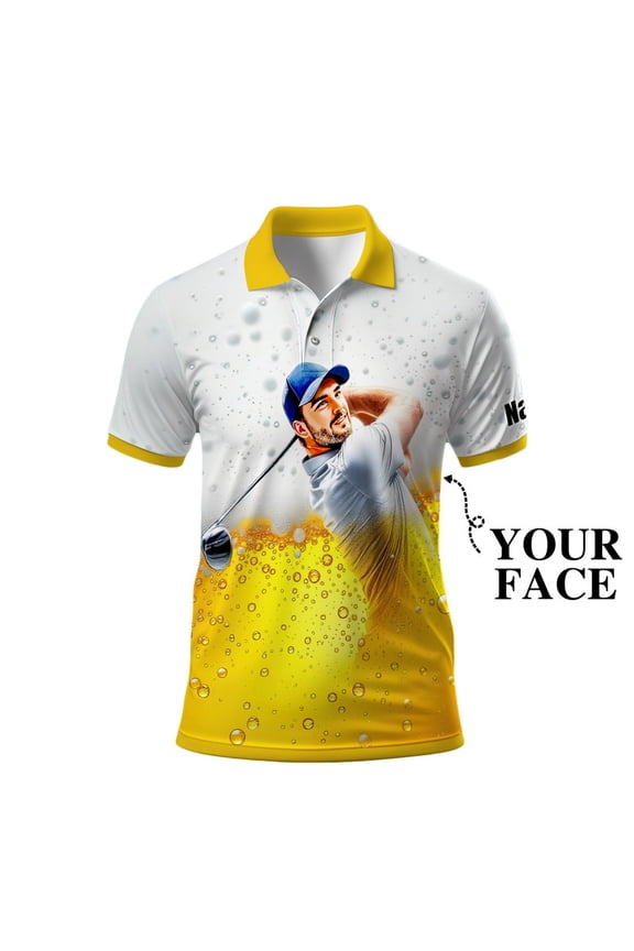 Personalized Beer Lover Polo Shirt for Men – Custom Face Print, Fun Party Style & Unique Gift Idea