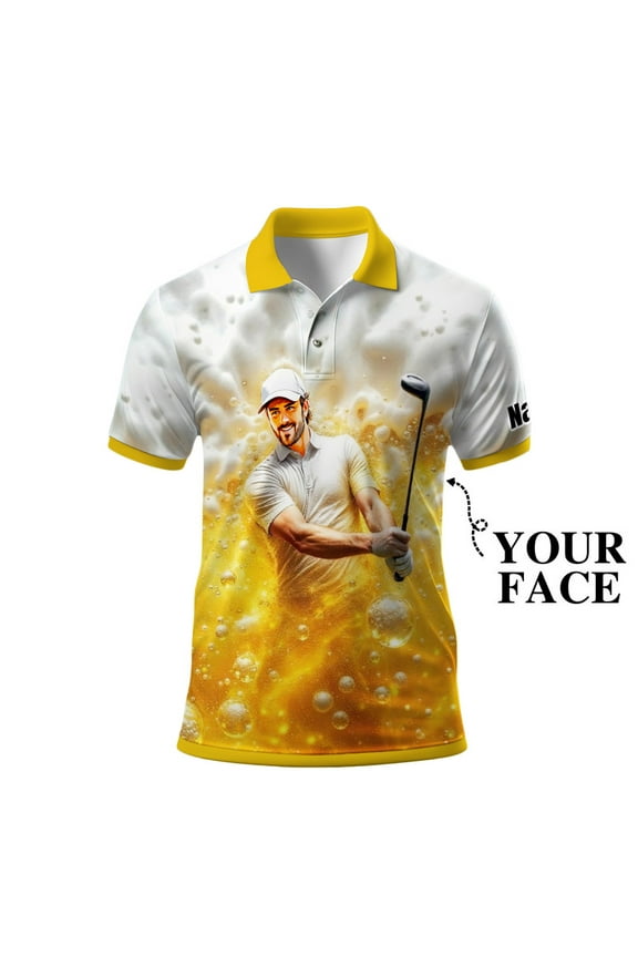 Personalized Beer Lover Polo Shirt for Men – Custom Face Print, Fun Party Style & Unique Gift Idea