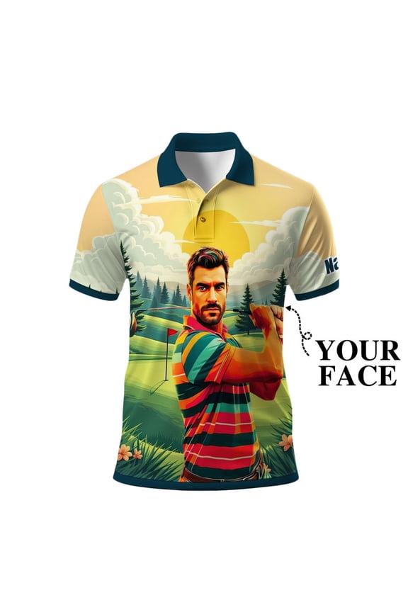 Personalized Men's Polo Shirt – Custom Face Vintage Americana Golf – Retro Warmth & Patriot Style Polo