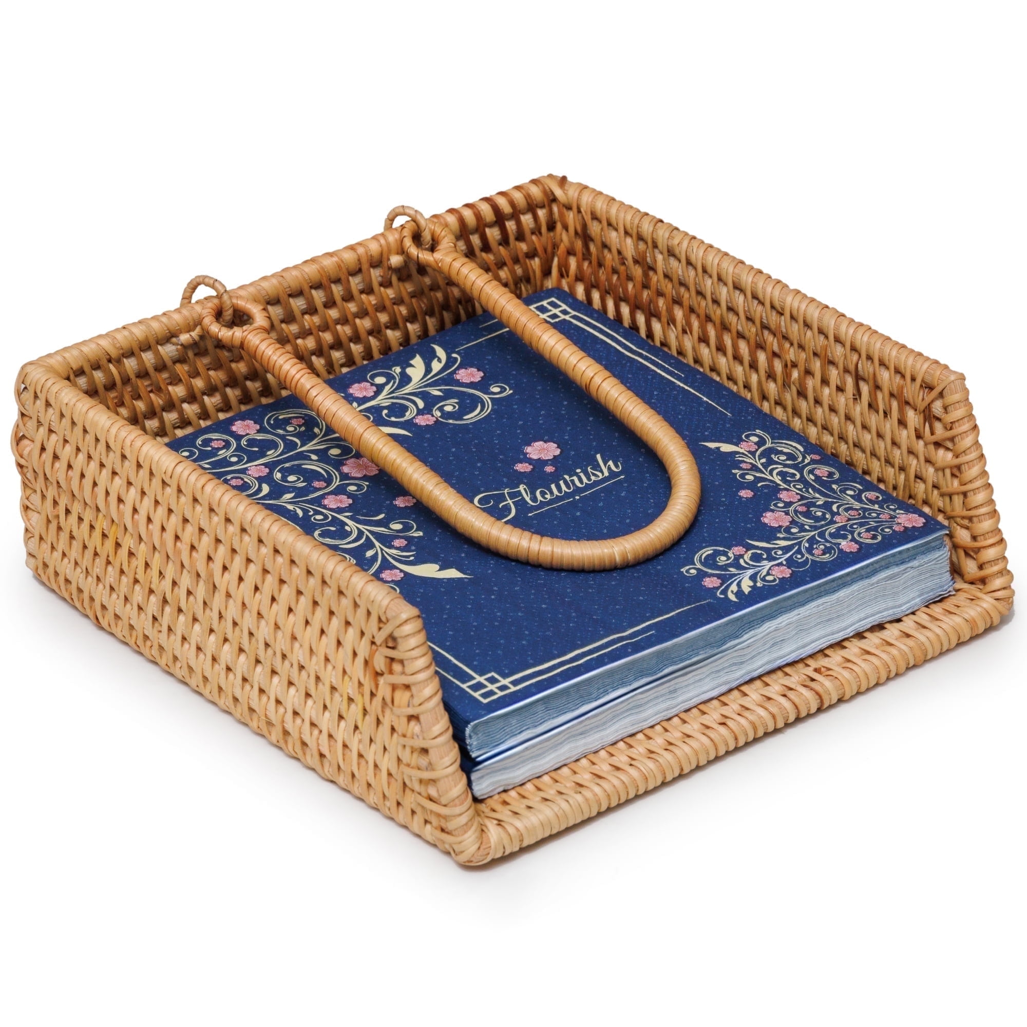 HomyGifts Rattan Napkin Holder, Woven Pattern, Handwoven Natural Rattan for Size 7 in Napkins - Walmart.com