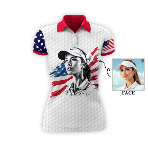 HOMYGIFTS Women's Golf Polo – American Flag Design with "Fearless, Flawless and Fore!"
