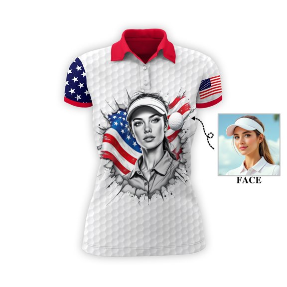 HOMYGIFTS Women's Golf Polo – American Flag Design with "Fearless, Flawless and Fore!"