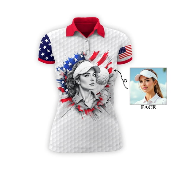 HOMYGIFTS Women's Golf Polo – American Flag Design with "Fearless, Flawless and Fore!"