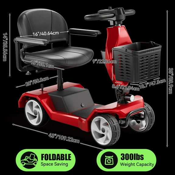 Edcsi Foldable Electric Wheelchair by HomyKing – 4-Wheel Lightweight Travel Mobility Scooter with Seat, Motorized Scooter for Adults & Seniors
