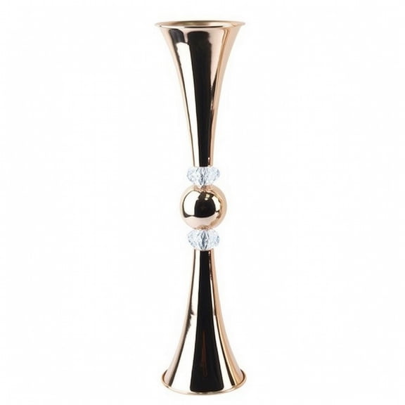 HOMYL 1 Silver Metal Trumpet Vase Centerpiece 20.47 Inch Tall Modern Flower Stand with Beaded Ring for Formal Banquet Table Decor
