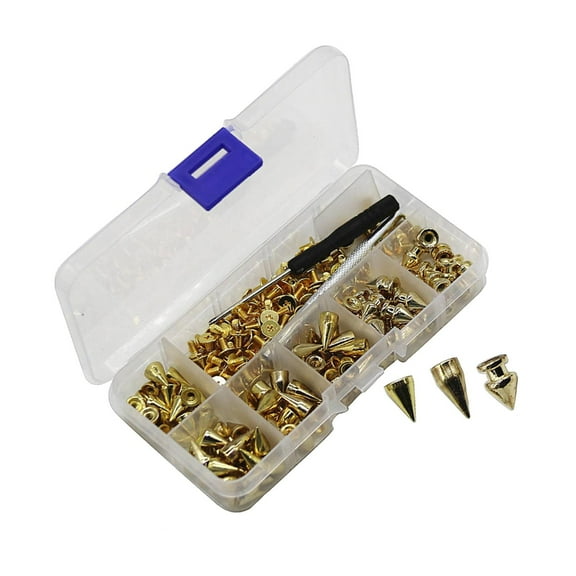 HOMYL 100 Pcs Cone Studs Spikes Multiple Size Metal Screw Back Studs Spikes Studs Gold Color