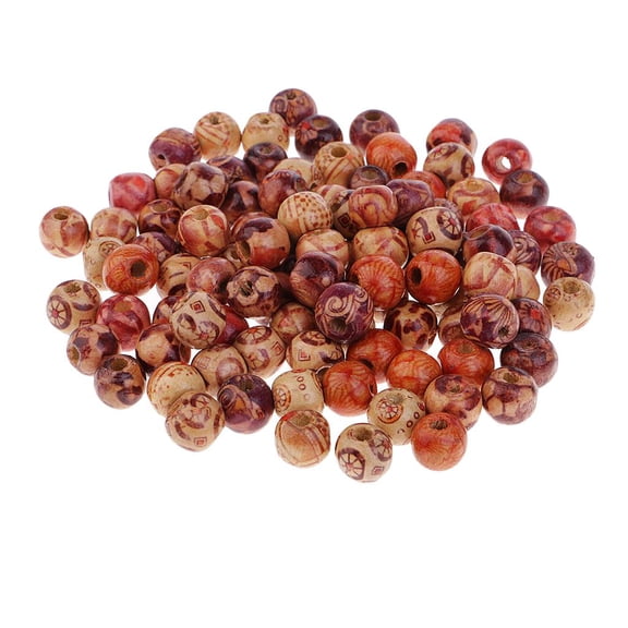 HOMYL 100 Pieces 10mm Mixed Painted Ethnic Patterns Wood Spacer Beads Wooden Loose -