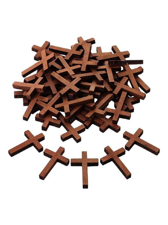 100 Pieces Wood Cross Pendants Wooden Cross Charms for DIY Necklace Bracelet Brown
