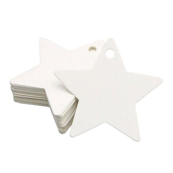 HOMYL 100 X Star Shaped Gift Tags Hanging Tag Projects with Hole Decorations Star Tags White