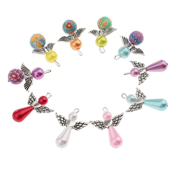 HOMYL 10pcs Pearl Polymer Clay Angel Charms Pendants for DIY Jewelry Key Ring Hanging