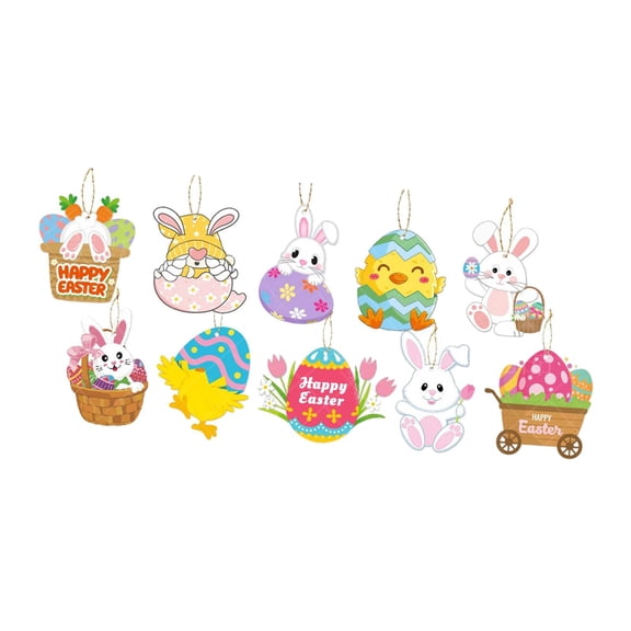 HOMYL 10x Bunny Eggs Ornaments Easter Hanging Decorations Table Signs Tree Desk Easter