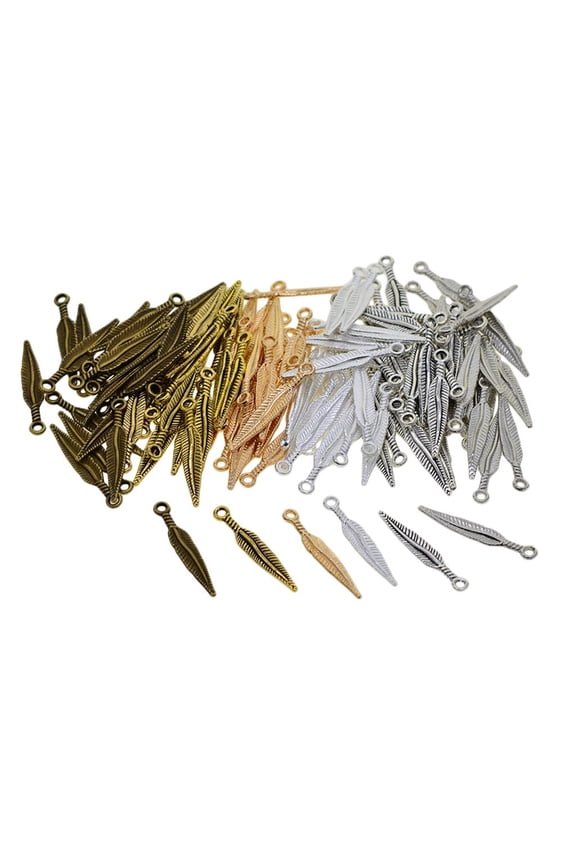 120pcs Vintage Style Feather Charm Pendant for DIY Key Chain Sweater Chain Bracelet Necklace Jewelry Making Findings(Assorted Colors)
