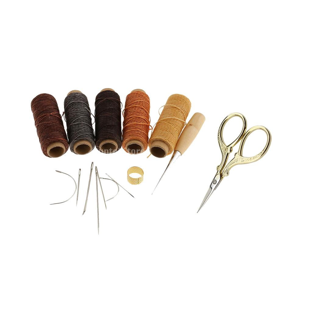 HOMYL 15 Pieces Leather Craft Tools, Leather Hand Stitching Kit Needles Drilling Canvas for Upholstery Carpet Leather, With Finger Thimble Sewing Scissors DIY Accessories