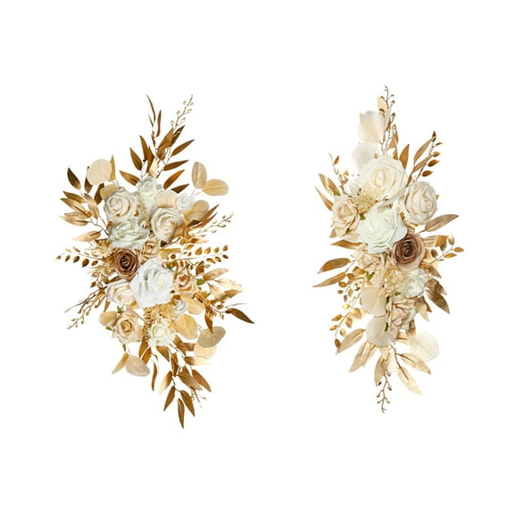 HOMYL 2 Pieces Artificial Flower Swag Floral Backdrop Centerpiece Garland Welcome Sign Gold