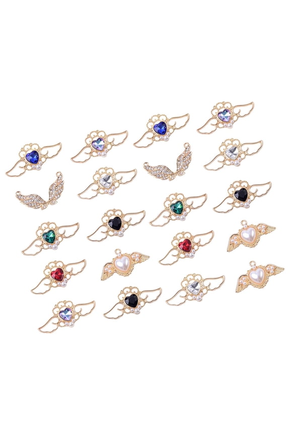 20Pcs Trendy Heart Shape Charms Crystal Alloy Mixed Pendant for Jewellery Making