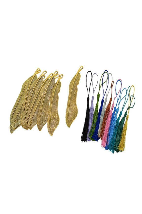 22pcs Large Feather Charm Bookmarks Tassel Pendant For Beading Jewelry Craft